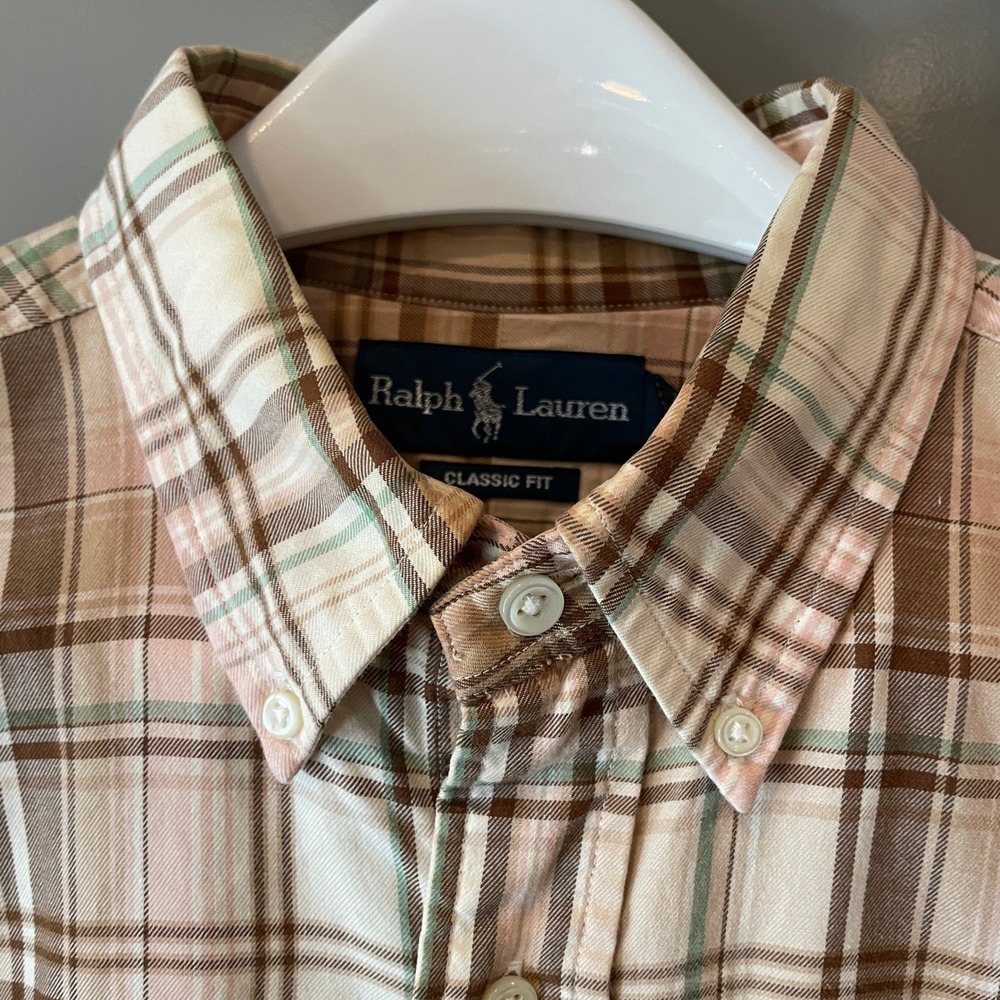 Ralph Lauren Mens Classic Fit Plaid Button Down Shirt Brown Pink Green - Picture 4 of 10